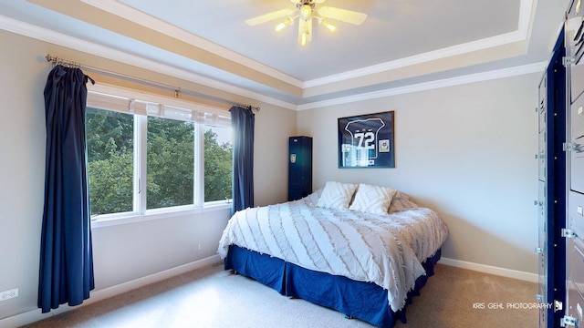 2520 Hanford Ln, Aurora, IL 60502 - carpeted bedroom with a raised ceiling, crown molding, and a ceiling fan