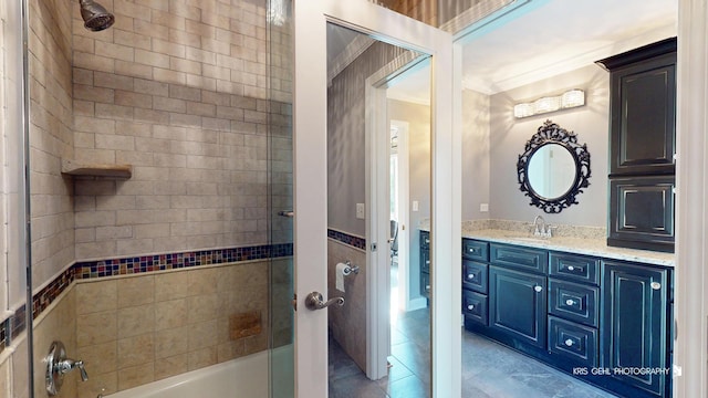 2520 Hanford Ln, Aurora, IL 60502 - full bathroom featuring vanity, shower / tub combination, crown molding, and tile patterned flooring