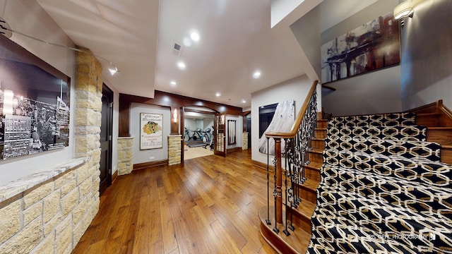 2520 Hanford Ln, Aurora, IL 60502 - foyer with hardwood / wood-style floors, stairway, and recessed lighting