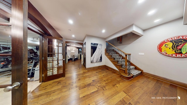 2520 Hanford Ln, Aurora, IL 60502 - entrance foyer with hardwood / wood-style floors, stairs, recessed lighting, and french doors