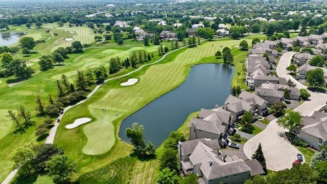 2520 Hanford Ln, Aurora, IL 60502 - aerial perspective of suburban area with a nearby body of water and a golf club