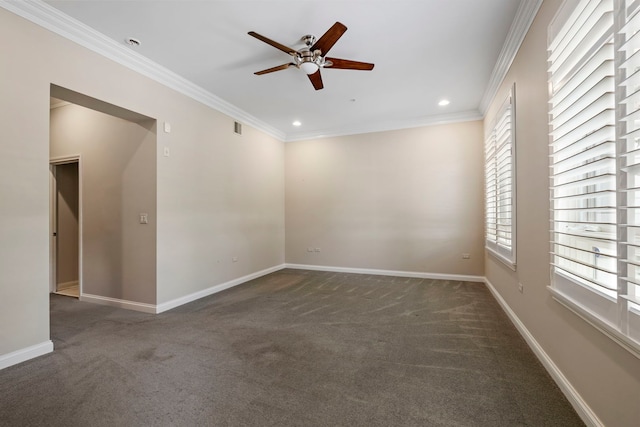 1000 Village Center Dr Unit 103, Burr Ridge, IL 60527 - carpeted empty room featuring a ceiling fan, crown molding, and recessed lighting