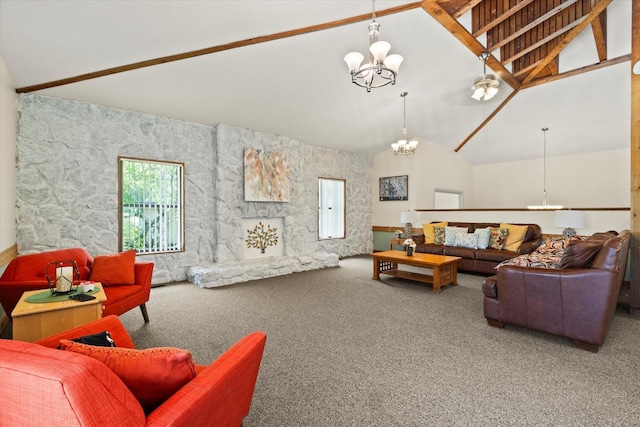 920 Vose Dr Unit 612, Gurnee, IL 60031 - living area featuring a chandelier, carpet flooring, and high vaulted ceiling