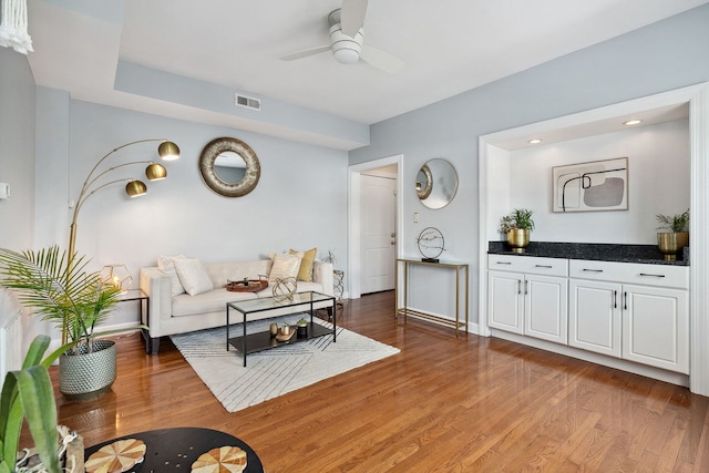 2438 N Hamlin Ave Unit 3D, Chicago, IL 60647 - living room with ceiling fan, wood finished floors, and recessed lighting