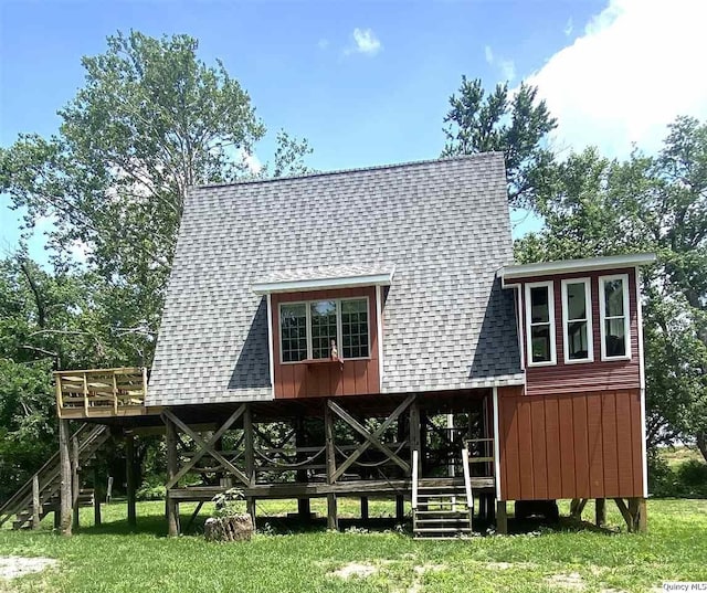 110 E County Rd 150, Warsaw, IL 62379 - back of house featuring roof with shingles, stairway, and a wooden deck