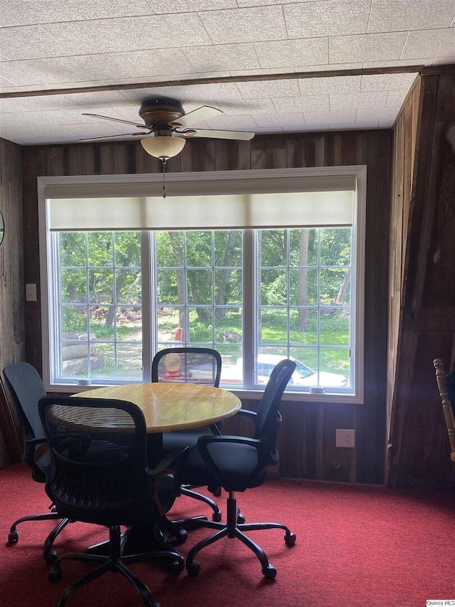 110 E County Rd 150, Warsaw, IL 62379 - carpeted office with wooden walls and a ceiling fan
