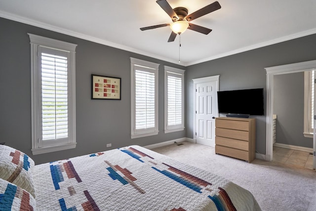 1501 W Diversey Pkwy Unit B, Chicago, IL 60614 - carpeted bedroom with multiple windows, crown molding, and a ceiling fan