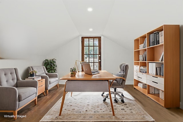 6155 W Cornelia Ave, Chicago, IL 60634 - home office featuring wood finished floors, lofted ceiling, and recessed lighting