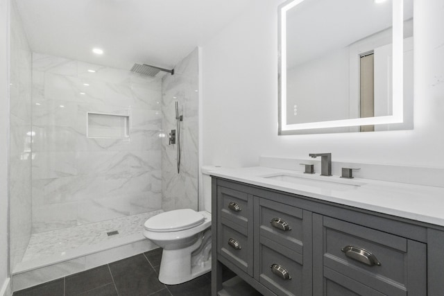 6155 W Cornelia Ave, Chicago, IL 60634 - bathroom featuring vanity, a marble finish shower, and tile patterned flooring