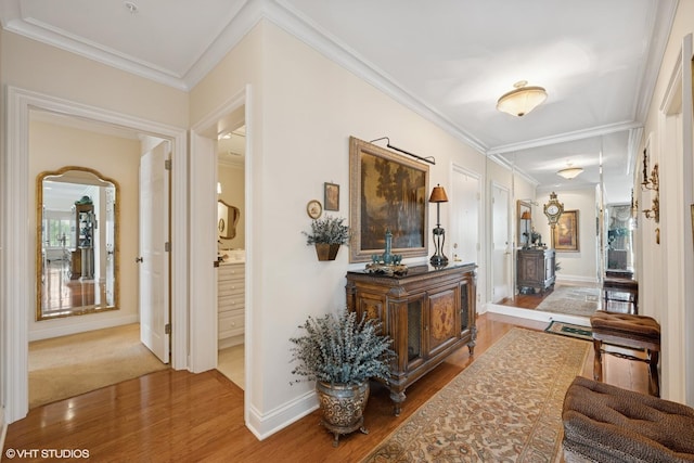 820 Weidner Rd Unit 409, Buffalo Grove, IL 60089 - hallway with ornamental molding and wood finished floors
