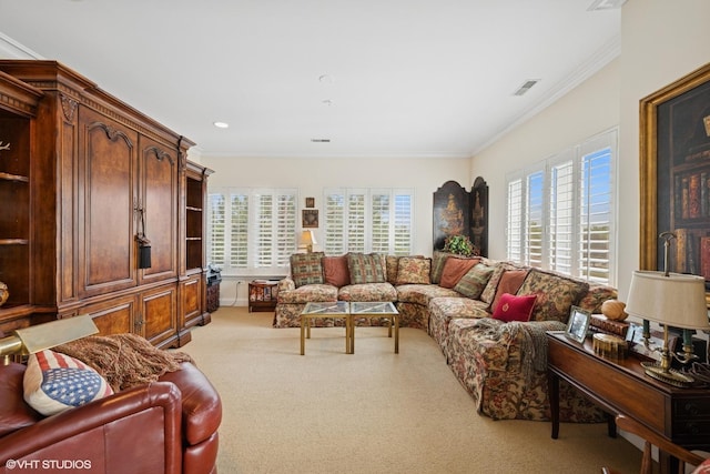 820 Weidner Rd Unit 409, Buffalo Grove, IL 60089 - living room featuring light colored carpet and ornamental molding