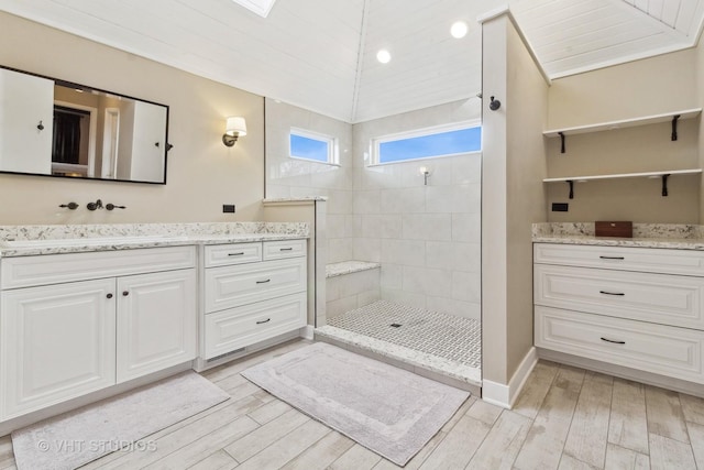 49W695 Hinckley Rd, Big Rock, IL 60511 - full bathroom with vanity, walk in shower, and wood finished floors