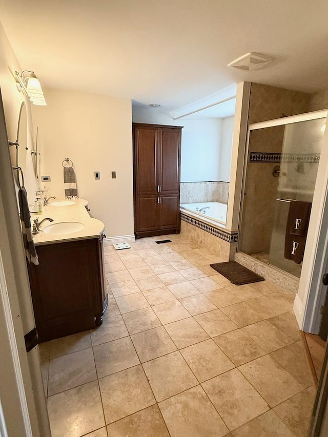 1779 Frost Ln, Naperville, IL 60564 - bathroom with tile patterned flooring, double vanity, a bath, and a stall shower