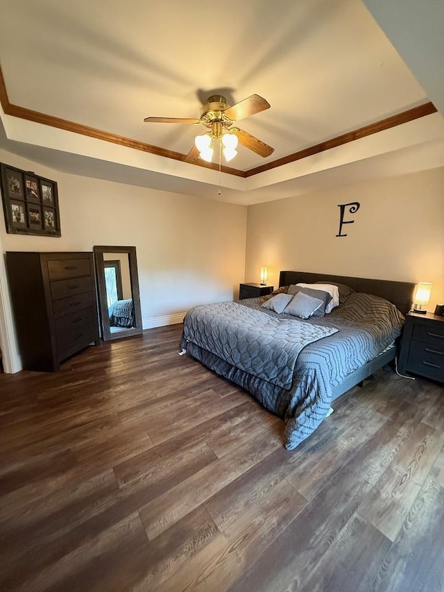 1779 Frost Ln, Naperville, IL 60564 - bedroom with a tray ceiling, crown molding, wood finished floors, and a ceiling fan
