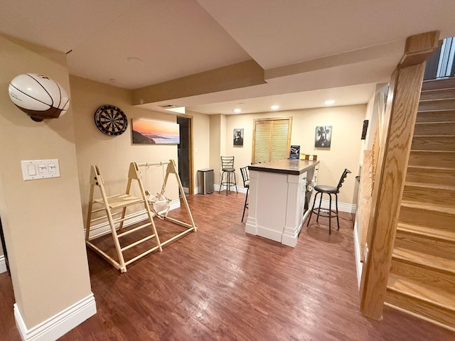 1779 Frost Ln, Naperville, IL 60564 - indoor dry bar featuring stairs, wood finished floors, and recessed lighting