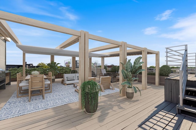 2411 W Walton St Unit 2B, Chicago, IL 60622 - deck featuring an outdoor living space, a pergola, and stairway