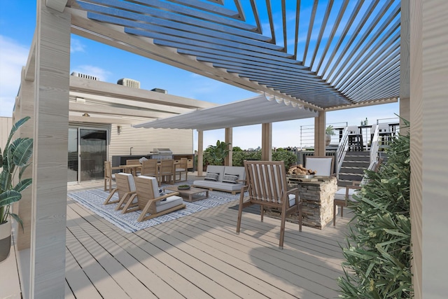 2411 W Walton St Unit 2B, Chicago, IL 60622 - wooden terrace featuring a pergola, area for grilling, and an outdoor living space