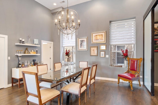2411 W Walton St Unit 2B, Chicago, IL 60622 - dining space featuring wood finished floors, a chandelier, a high ceiling, and recessed lighting