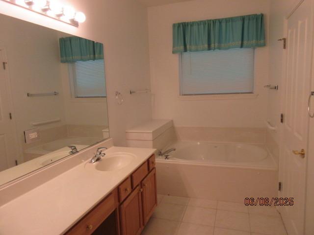13005 Big Horn Dr, Huntley, IL 60142 - full bathroom with a garden tub, vanity, and tile patterned floors