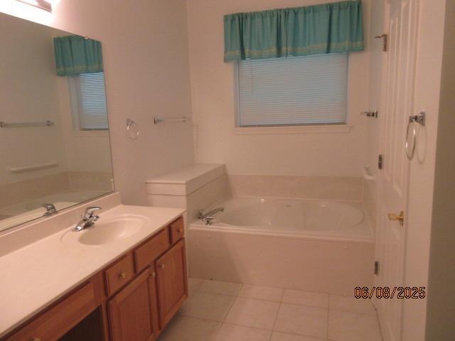 13005 Big Horn Dr, Huntley, IL 60142 - full bath with a bath, vanity, and tile patterned floors