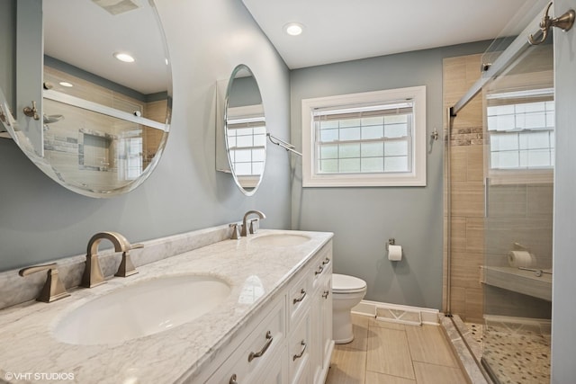 1419 W Miner St, Arlington Heights, IL 60005 - full bath featuring double vanity, a shower stall, and recessed lighting