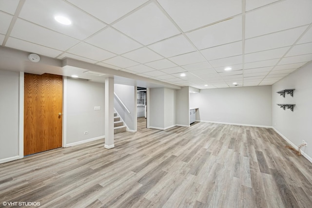 1419 W Miner St, Arlington Heights, IL 60005 - finished basement featuring wood finished floors, a drop ceiling, stairway, and recessed lighting