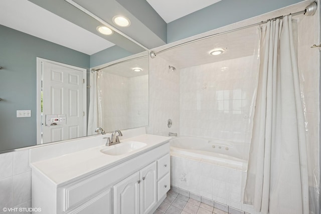 1419 W Miner St, Arlington Heights, IL 60005 - full bathroom with tile patterned floors, tiled shower / bath, and vanity