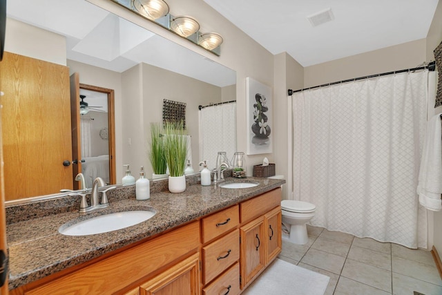 512 Creekside Cir, Minooka, IL 60447 - bathroom featuring tile patterned floors, double vanity, and curtained shower