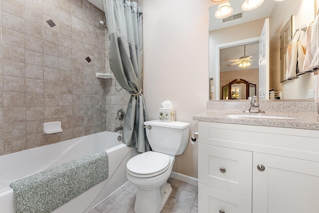 4115 Dalewood Dr, Plainfield, IL 60586 - full bath featuring vanity, shower / bath combo with shower curtain, tile patterned flooring, and ceiling fan