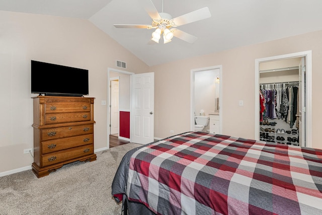 4115 Dalewood Dr, Plainfield, IL 60586 - carpeted bedroom with lofted ceiling, a spacious closet, a closet, ensuite bath, and a ceiling fan
