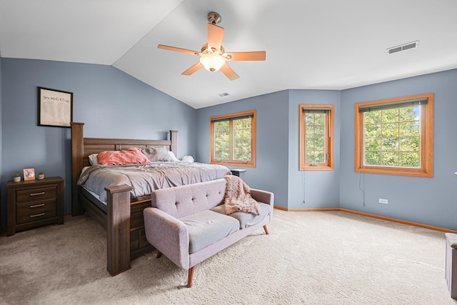 8033 Nielsen Dr, Tinley Park, IL 60477 - bedroom with carpet flooring, multiple windows, vaulted ceiling, and ceiling fan