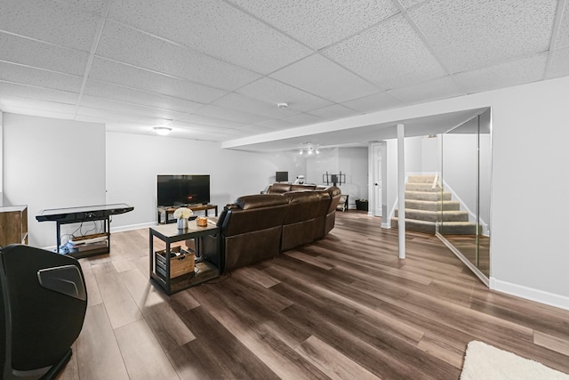 8033 Nielsen Dr, Tinley Park, IL 60477 - living area featuring a drop ceiling, dark wood-style flooring, and stairway