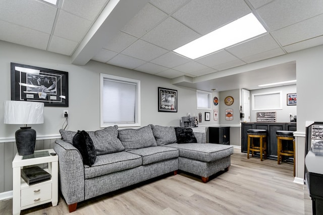 923 Christa Ct, Elk Grove Village, IL 60007 - living room featuring wet bar, light wood-style floors, and a paneled ceiling