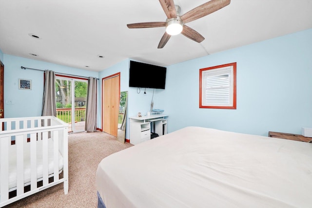 9111 Memory Trl, Wonder Lake, IL 60097 - bedroom featuring access to exterior, carpet floors, and ceiling fan