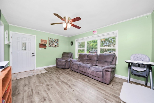 9111 Memory Trl, Wonder Lake, IL 60097 - living room with a ceiling fan, crown molding, and wood finished floors
