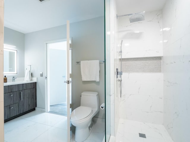 653 N Kingsbury St Unit 1707, Chicago, IL 60654 - full bath featuring marble look tile flooring, vanity, and a marble finish shower