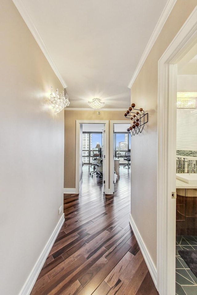10 E Ontario St Unit 4808, Chicago, IL 60611 - corridor featuring dark wood-style floors and ornamental molding