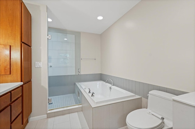 32 Greencroft Dr, Champaign, IL 61821 - full bath featuring a shower stall, a garden tub, recessed lighting, tile patterned floors, and vanity