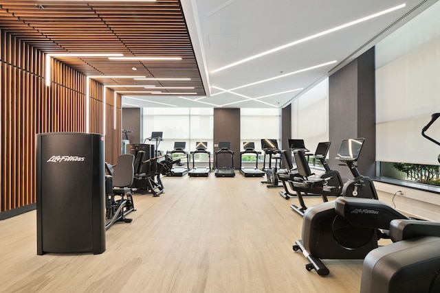 600 N Lake Shore Dr Unit 814, Chicago, IL 60611 - gym featuring a wall of windows and wood finished floors