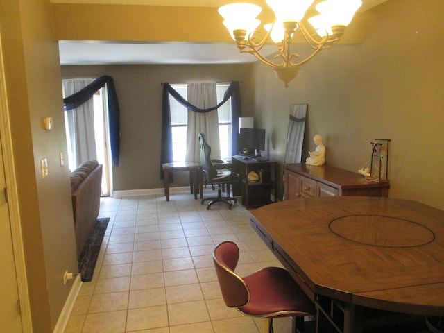 865 N Tamarac Blvd, Addison, IL 60101 - dining space featuring light tile patterned flooring, a chandelier, and an office area