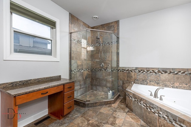 1661 Locust Rd, Morris, IL 60450 - bathroom with a whirlpool tub, a stall shower, and stone finish flooring