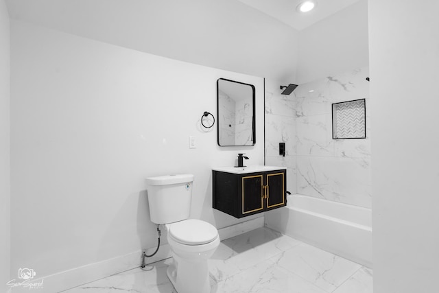 7227 S Paulina St, Chicago, IL 60636 - bathroom with marble look tile flooring, vanity, tub / shower combination, and recessed lighting