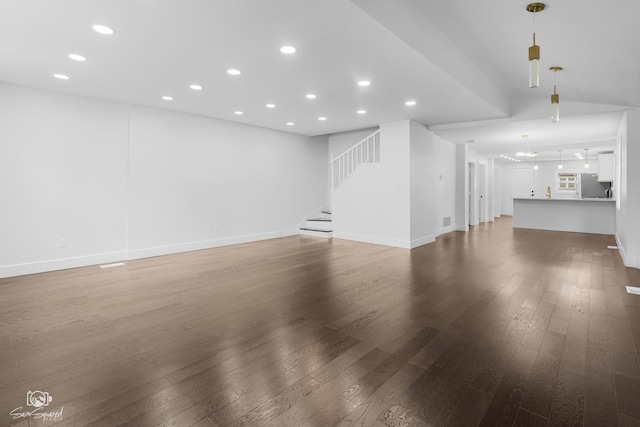 7227 S Paulina St, Chicago, IL 60636 - unfurnished living room with hardwood / wood-style flooring, recessed lighting, and stairs