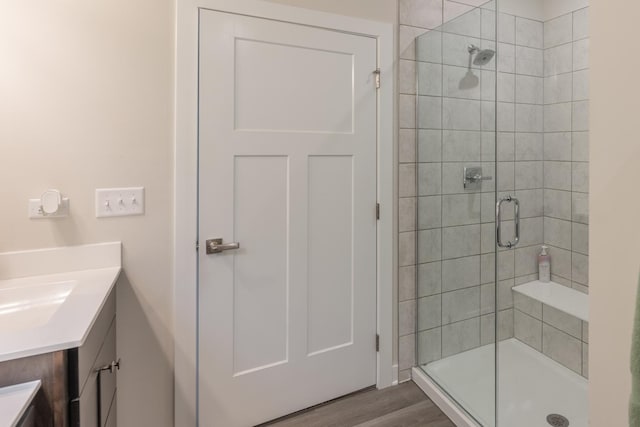 2107 Traemore Ln, New Lenox, IL 60451 - full bathroom with a stall shower, vanity, and wood finished floors