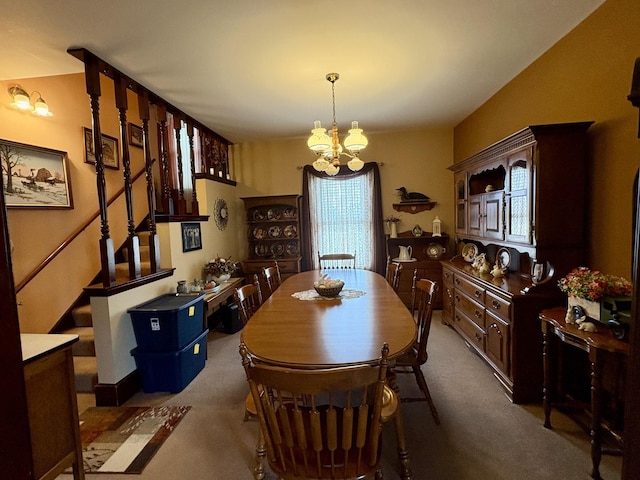 1112 W Wilmington-Peotone Rd, Peotone, IL 60468 - carpeted dining area with healthy amount of natural light, a chandelier, and stairs