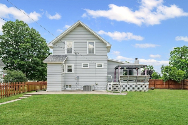 103 S Locust St, Loda, IL 60948 - rear view of property with a gazebo, a patio area, a fenced backyard, roof with shingles, and a chimney