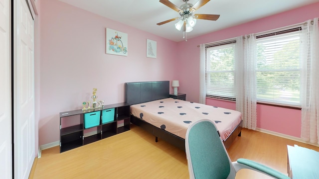 1005 N Dovington Dr, Hoffman Estates, IL 60169 - bedroom with wood finished floors, a ceiling fan, and a closet