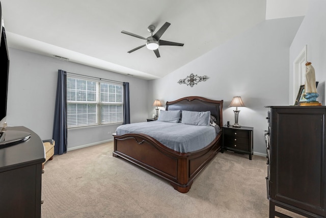 2503 Red Hawk Ridge Ct, Aurora, IL 60503 - bedroom featuring light carpet, lofted ceiling, and a ceiling fan