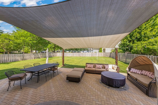 2503 Red Hawk Ridge Ct, Aurora, IL 60503 - fenced backyard featuring outdoor dining space, a patio area, and outdoor lounge area