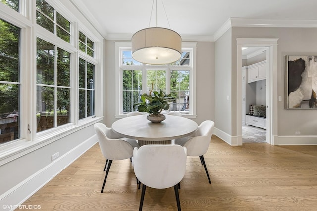 606 S Washington St, Hinsdale, IL 60521 - dining area with ornamental molding and light wood-style floors